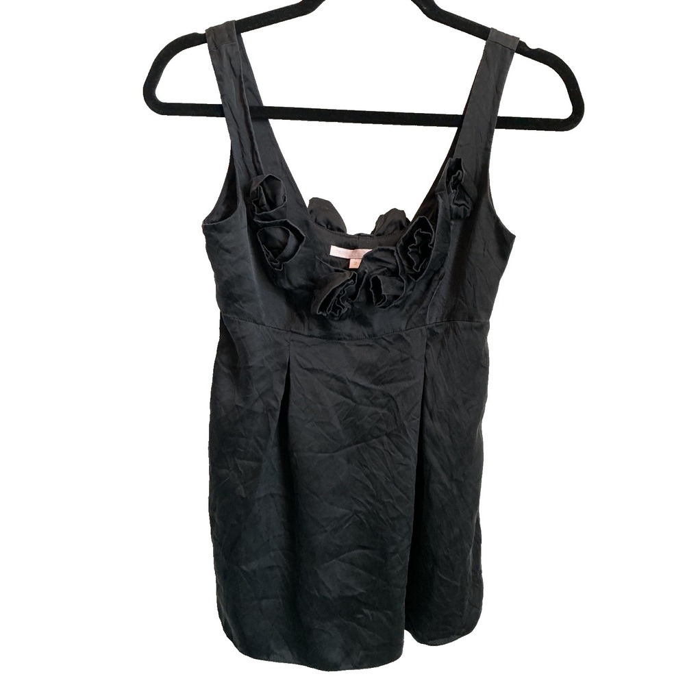 Rebecca Taylor Sz 2 (XS) Black 100% Silk Floral Babydoll Formal Tank Top $325